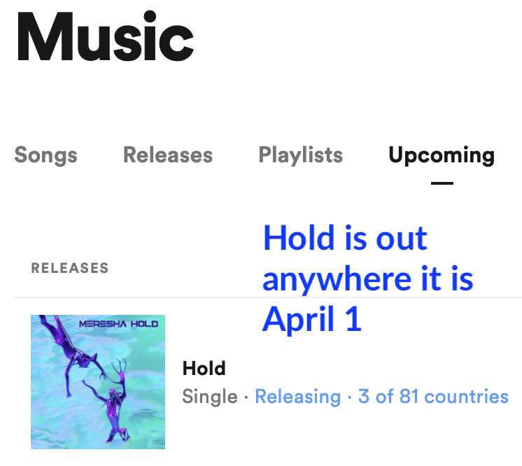 Mereshas's tweet photo. Hi Asia-Pacific!  My new song "Hold" is out now on your favorite music service.  Midnight for everyone else 🎶👍😎 https://t.co/Wyw1sX2RoO