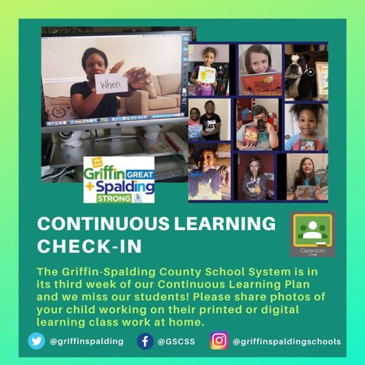 school_moore's tweet photo. @GriffinSpalding wants to see how our students are staying engaged with their teachers and peers. Post your favorite picture! #GSCSCheckIn #ExpectMoore💛💙 https://t.co/6O9nC3DM2N