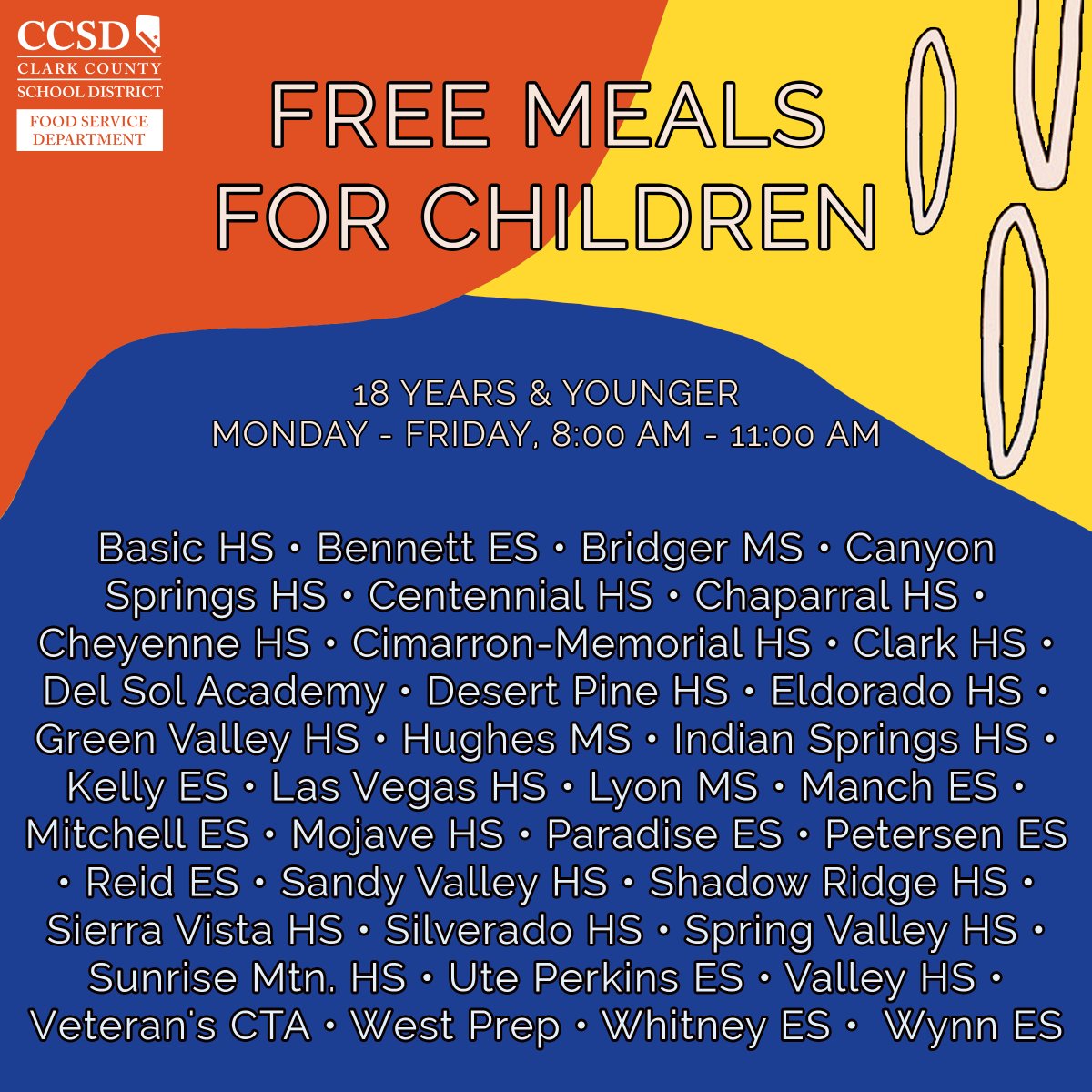 CCSDFoodService's tweet photo. Parents &amp; guardians will now be able to pick up meals for their children without their child/children present.

Parents/guardians picking up meals at CCSD Distribution sites will be asked to: 

If possible, have the student ID card present when picking up meals.

OR https://t.co/vwcAAeORJ3