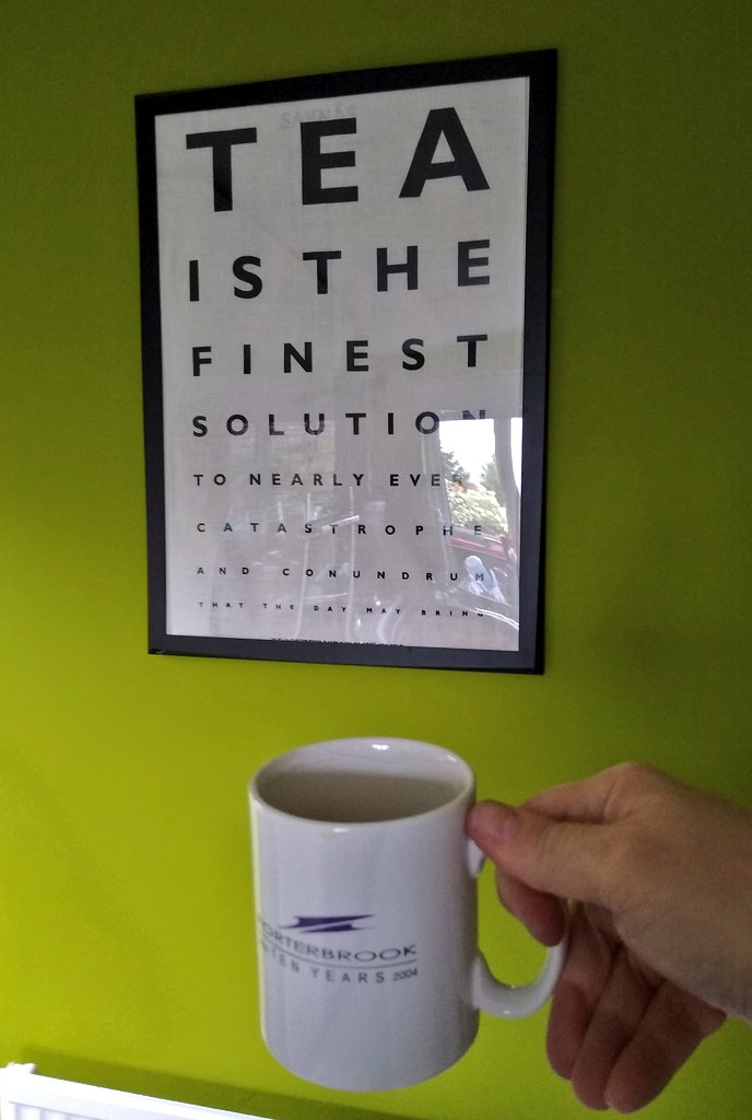 watfordgap's tweet photo. @crl_live @CommunityRail @ConnectELancs @Kazza_belle @paulsalveson @Timmo17 @ellisonprinting Oooh, got that on the wall in our kitchen too! Am following the wise advice today with my commemorative @PorterbrookRail mug! #CommunityRail #TrainTea https://t.co/ed8KNyetDU