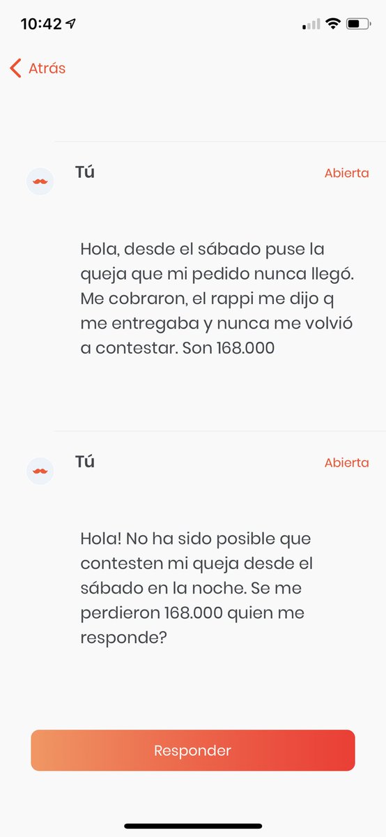 tortupatino's tweet photo. Señores @RappiColombia llevo desde el sábado con una queja de un pedido que no llego, con quien escaló el tema? Soporte no responde!! https://t.co/2eZGRgRWql