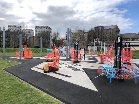 To reinforce our earlier message that play, sports and gym areas/equipment should not be used, we have today wrapped them and added additional signage - if you're still in doubt: DO NOT use the play/sports/gym equipment. This is for your own health, and the health of others.