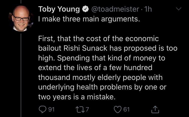 REMINDER: there are plenty on the hard right of the Conservative party who support letting your parents and grandparents, (plus many others in younger age groups) die in agony rather than spend taxpayers' money to protect themToby Young is not an outlier @lbc  #C4News  #Newsnight