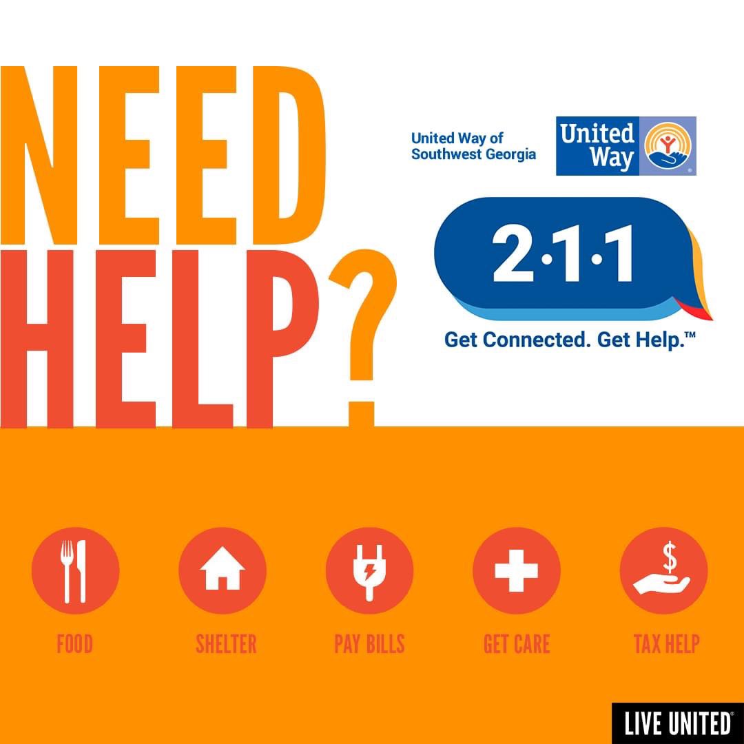 UnitedWaySWGA's tweet photo. As the COVID-19 situation unfolds, people's pocketbooks have been hit harder than ever. And, United Way wants to help. If you need assistance finding food, paying housing bills, or other essential services, dial 2-1-1 or visit 229-888-6126. #SWGAStrong #UnitedWeFightUnitedWeWin https://t.co/1mzqjtFSgu
