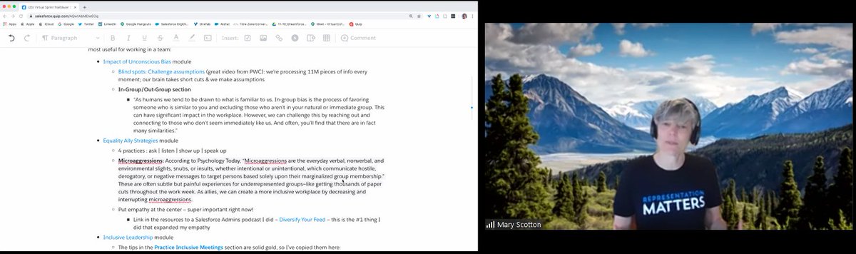 emma_b_f's tweet photo. "Put empathy at the center, don't go with your assumptions, ask the questions!" @rockchick322004 talking about how to be an #equalityally at @SalesforceOrg virtual sprint. Thank you Mary for your leadership and amazing virtual backgroundβ€οΈ @SalesforceEQ https://t.co/IdZDA8bx3q