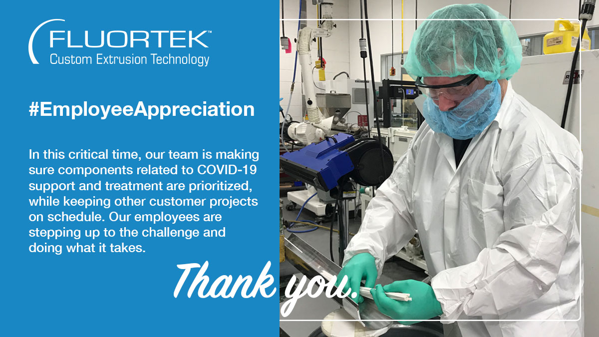FluortekInc's tweet photo. Our employees are stepping up to this challenge and doing what it takes.  #thankyou 

#medicaltubing #employeeappreciation https://t.co/As6zHcrGw9