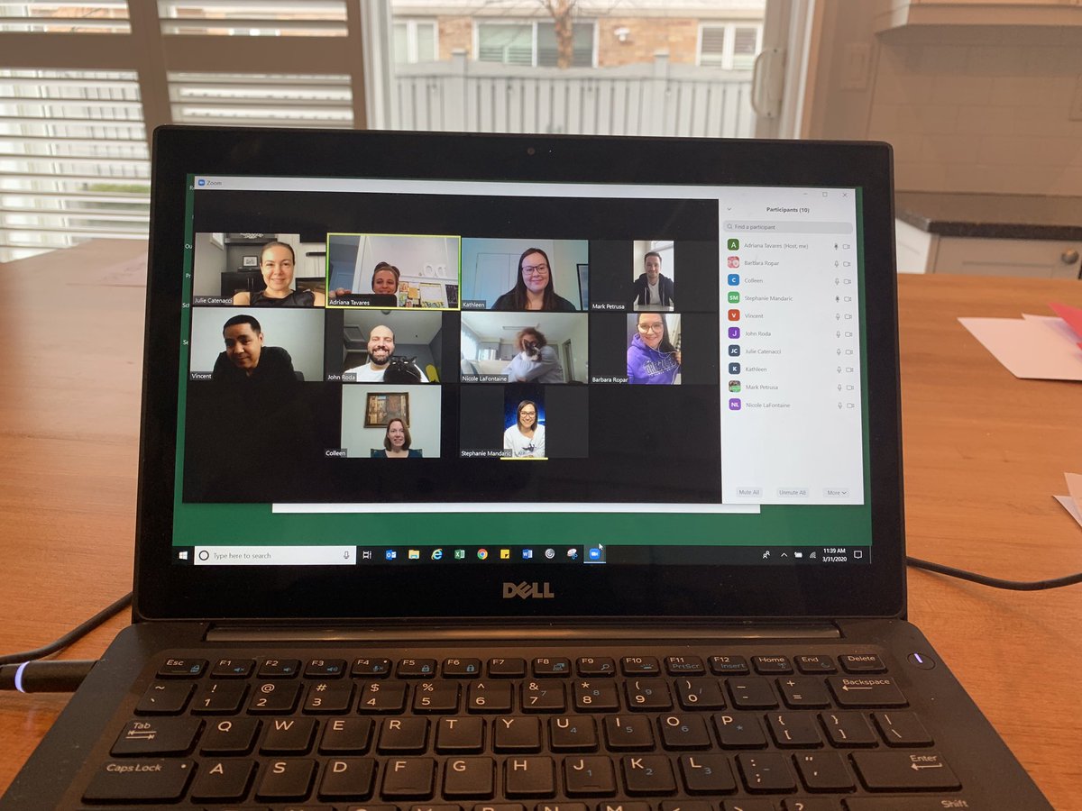 StMariaGorett's tweet photo. Say hi to your Junior, French and planning time teachers and their pets!  These extraordinary educators met today to discuss how to best continue to teach you. They miss you tons. Thanks Mrs Patterson, school psychologist, for joining us.  #StrongerTogetherSMG https://t.co/jHebED0NH2