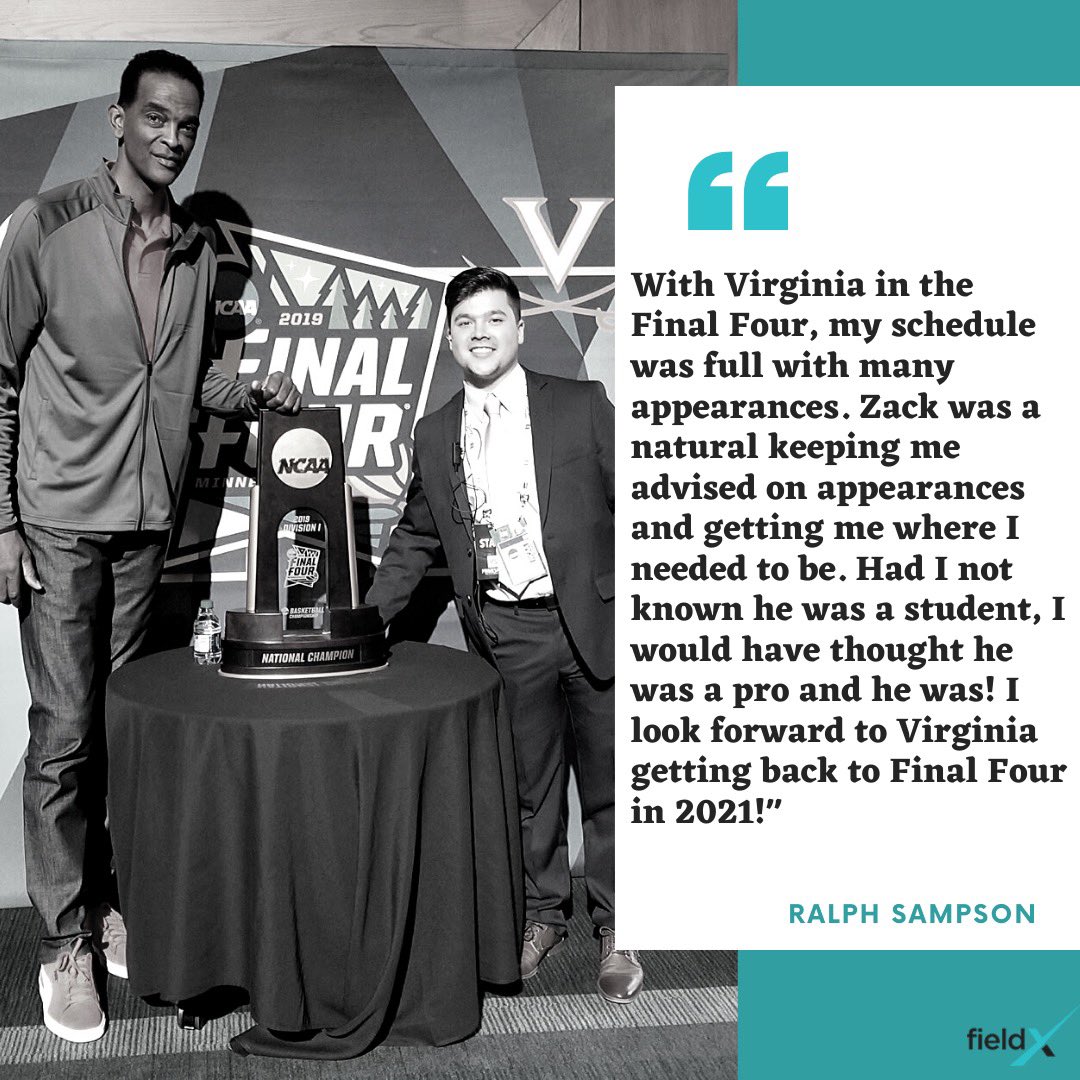fieldxperience's tweet photo. FieldXer Zack Williams had the pleasure of working with @NCAA and NBA Basketball HOF  @RalphSampson50 at last year's Final Four. Zack is a 4x FieldXer and by outperforming, he leveled up to be Sampson's Handler throughout the weekend for his appearances. Ralph was so impressed! https://t.co/a4eVhHGRUB