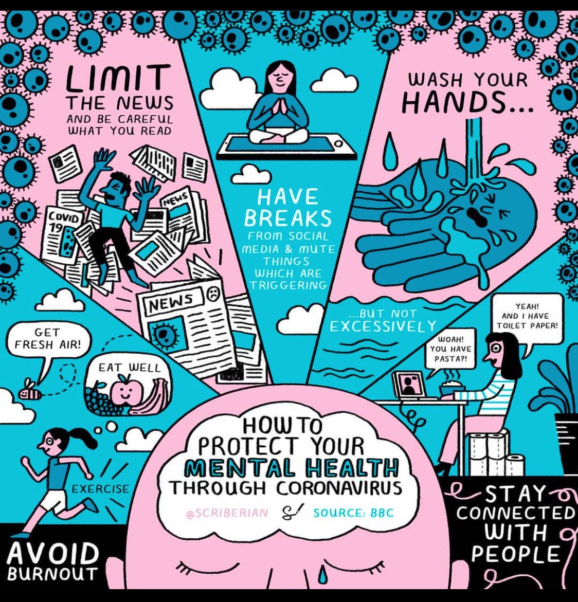 Hi students! We miss you &amp; are thinking of you. How have you all been protecting your mental health? Here are some ways: