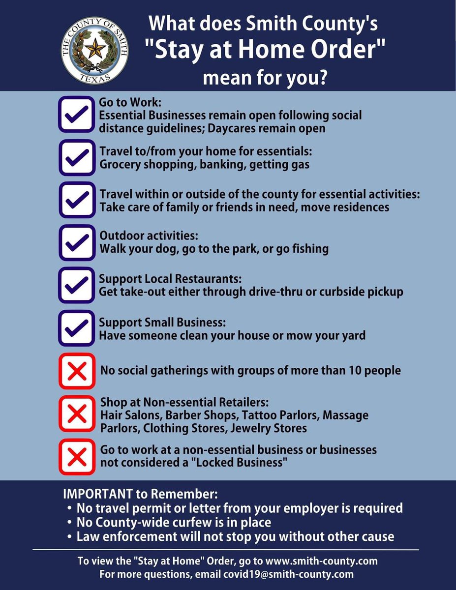 Smithcountynews On Twitter What Does Smith County S Stay At Home Order Mean To You If You Have Questions Regarding The Order Visit Https T Co Qj5tnsqvgz And Click The Red Banner After Reading The Order