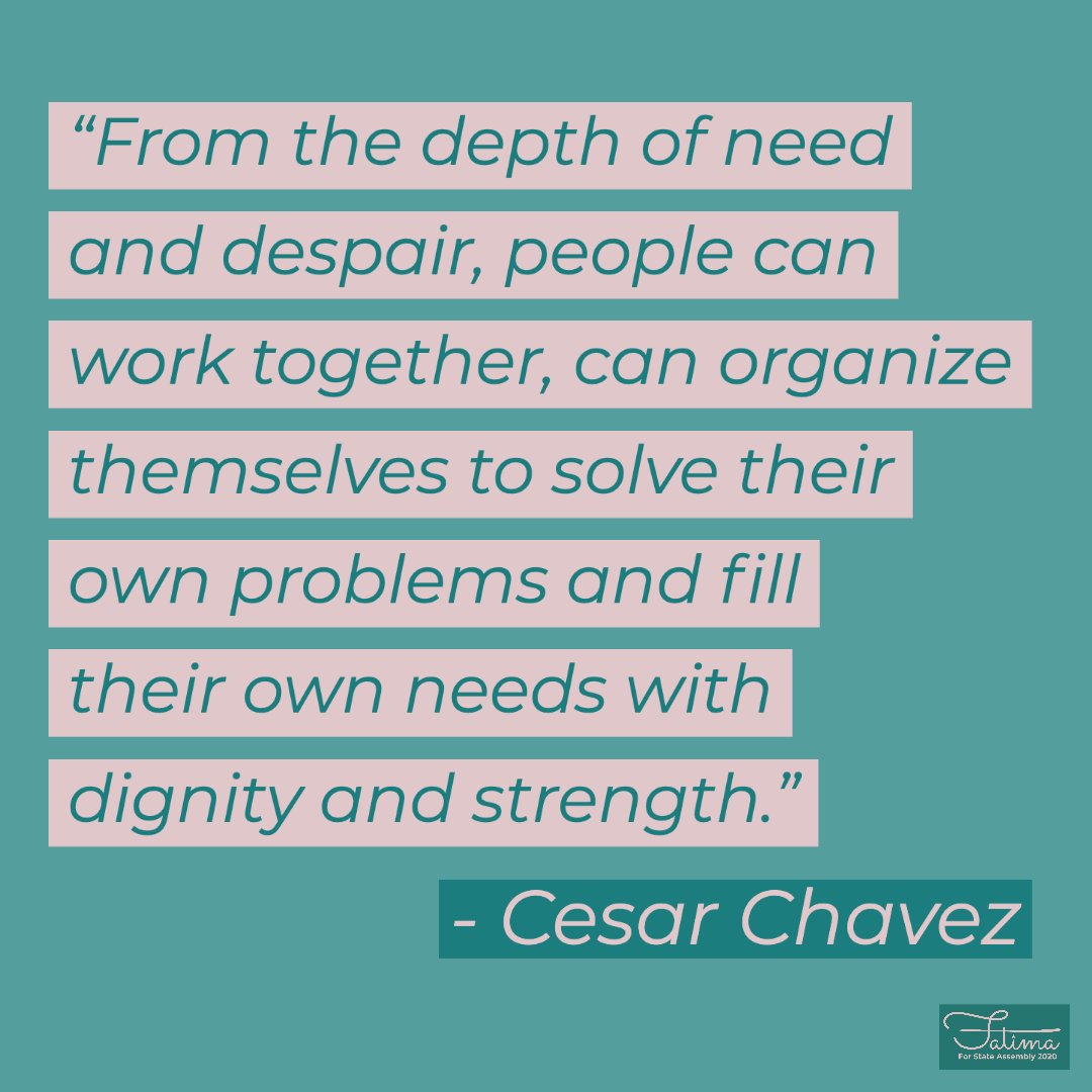 fatimaizubair's tweet image. Happy #CesarChavezDay! Today I'm reflecting on Chavez's deep belief in the power of ordinary people to solve our own problems with dignity &amp;amp; strength. We are focused on bringing this understanding back to Sacramento.  Join us today! fatimaforassembly.com
#fatimaforassembly