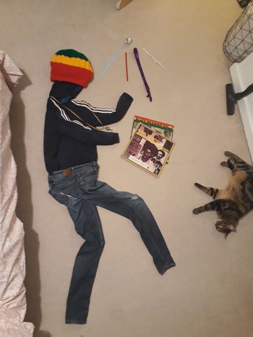 Nottm_Contemp's tweet photo. We received this fantastic submission from Justine in response to our Party People activity, and we immediately thought of Denzil Forrester's 'Passing by' painting. It turns out Catto insisted on being in the picture! Great to know that cats love good art too! #NCMaking #catart https://t.co/Na55vXo9nx