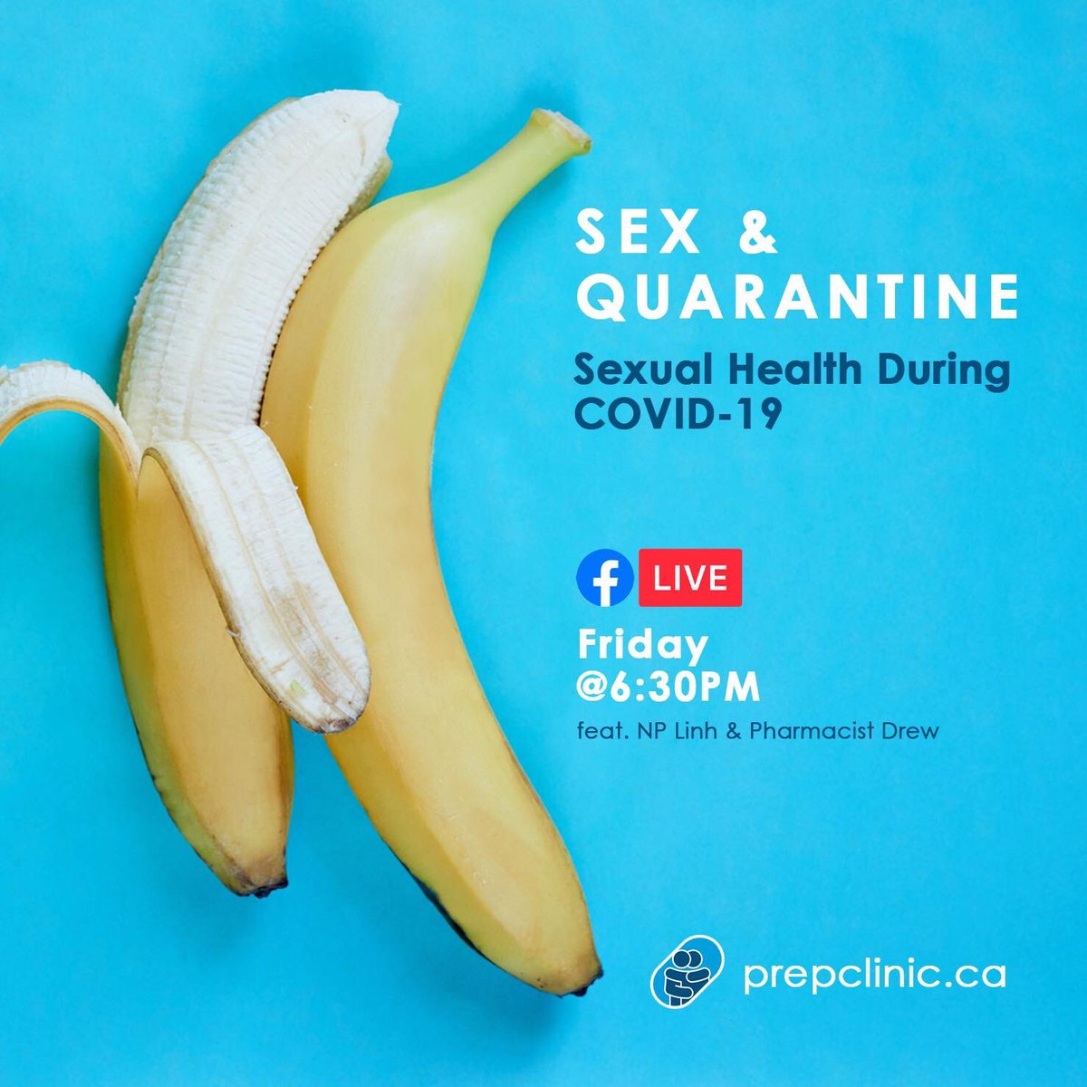 theprepclinic's tweet photo. Join us on @Facebook Live this Friday! We’re discussing SEX: transmission, social distancing, harm reduction, and more! Nurse Practitioner Linh will also share some of her experience working on the front lines in ER #COVID19 #Ontario #SexualHealth https://t.co/lvlQDD4KVL