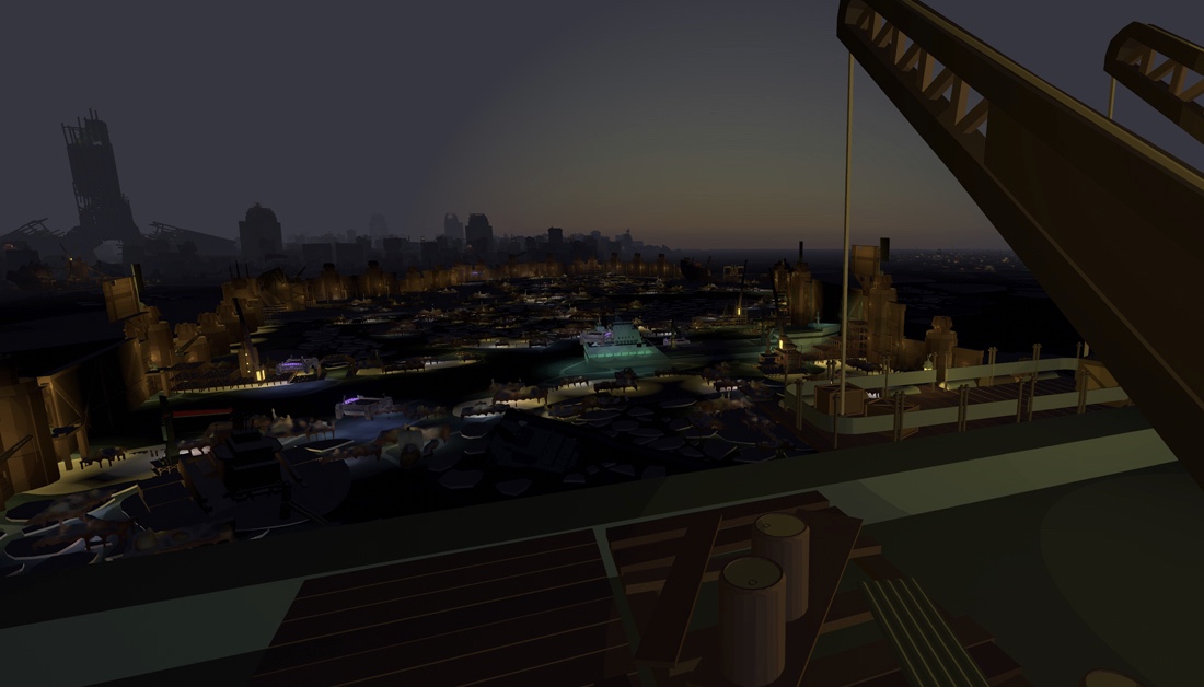 TheLastTaxi's tweet photo. We're building a massive #VR world. This #screenshot shows the views overlooking Tribute Harbour with the ramshackle metropolis, the Scrapes, in the background - #LastTaxi 🚕🎮. #indiegame #indedev #VirtualReality #madewithunity #Oculus #ValveIndex #HTCVive #WIP https://t.co/qJ3Cv4qeWy