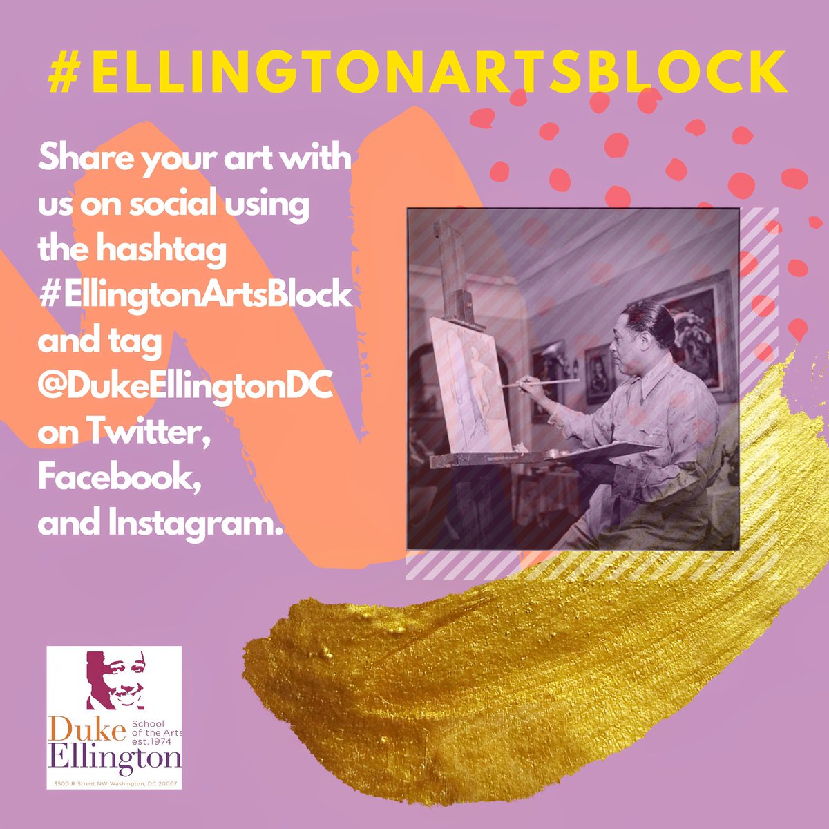 DukeEllingtonDC's tweet image. .During this time of distance learning we invite the Ellington community of artists to share with us what you’ve been inspired to create and produce. 
Share your art using the hashtag #EllingtonArtsBlock and tag @DukeEllingtonDC #creativedc #202creates #StayAtHome
