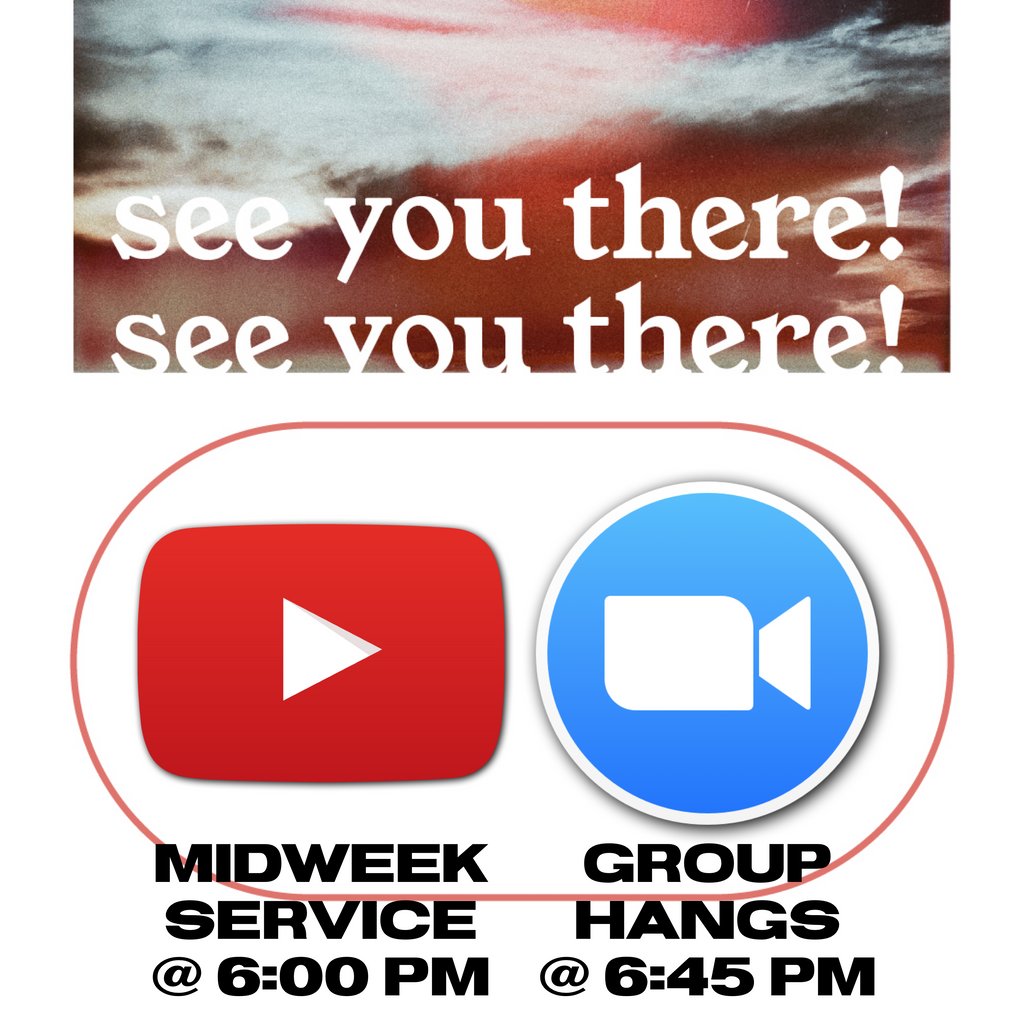 resound_tx's tweet photo. So we can't physically hang out right now. BUMMER. But that doesn't mean we can't still get together!

WEDNESDAY --> MIDWEEK on YouTube @ 6:00 PM // GROUP HANGS on Zoom  @ 6:30 PM

SUNDAY --> GROUP HANGS on ZOOM @ 9:30 AM // SERVICE on YouTube @ 10:30 AM

https://t.co/X8KLQTnR5P https://t.co/DpckkbQnJi