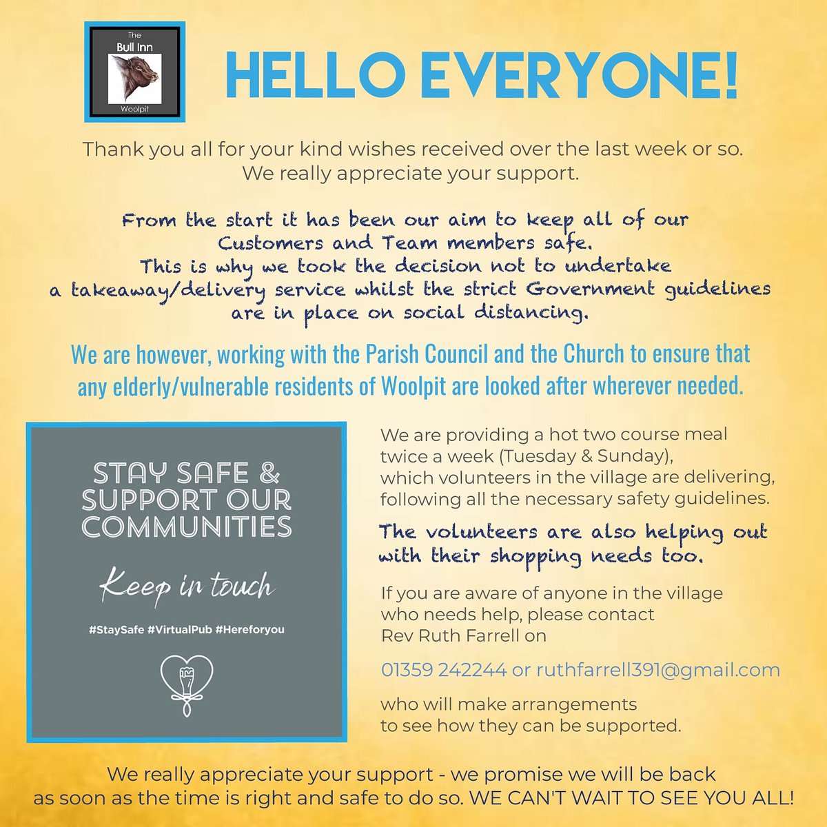 A message from us all @ The Bull Inn.