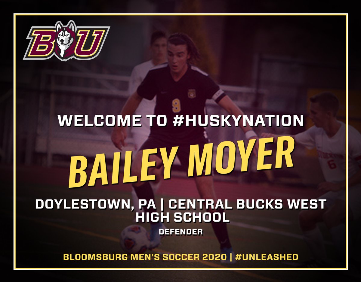 GoBUHuskies's tweet photo. MSOC: The Bloomsburg University men's soccer team is excited to announced that Bailey Moyer will join the Huskies as part of the incoming class of 2020!

Bailey is a defender from Doylestown, PA, and played at Central Bucks West High School.

#Unleashed https://t.co/XCnRiZYtYc