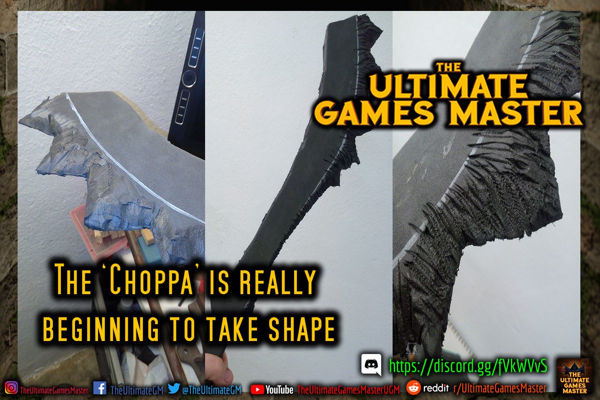 TheUltimateGM's tweet photo. Lead Artist and @chinbeard fan Pete is sharing pictures of his 'Choppa'... Snigger!
#cosplay #orcsword #swordmaking #polyprops #EVAfoam
#Discord - https://t.co/8pOxnaNdn1 #UGM #TheUGM #nonagon3 #dnd #dungeonsanddragons #pathfinder #indiedev #RPG #LARP https://t.co/QWnU4paDEU https://t.co/8h3xE73O6J