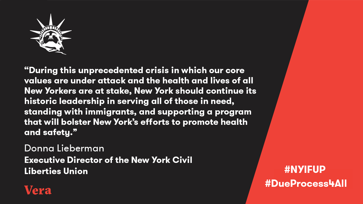 verainstitute's tweet photo. .@JustAskDonna, ED of @NYCLU, speaks to our core values as New Yorkers. In this time of unprecedented crisis, New York must stand up for its immigrant communities. The time to #SaveNYIFUP #SaveLibertyDefenseProject is NOW: https://t.co/YcbwjApGgw #DueProcess4All https://t.co/B2cJfyriY3