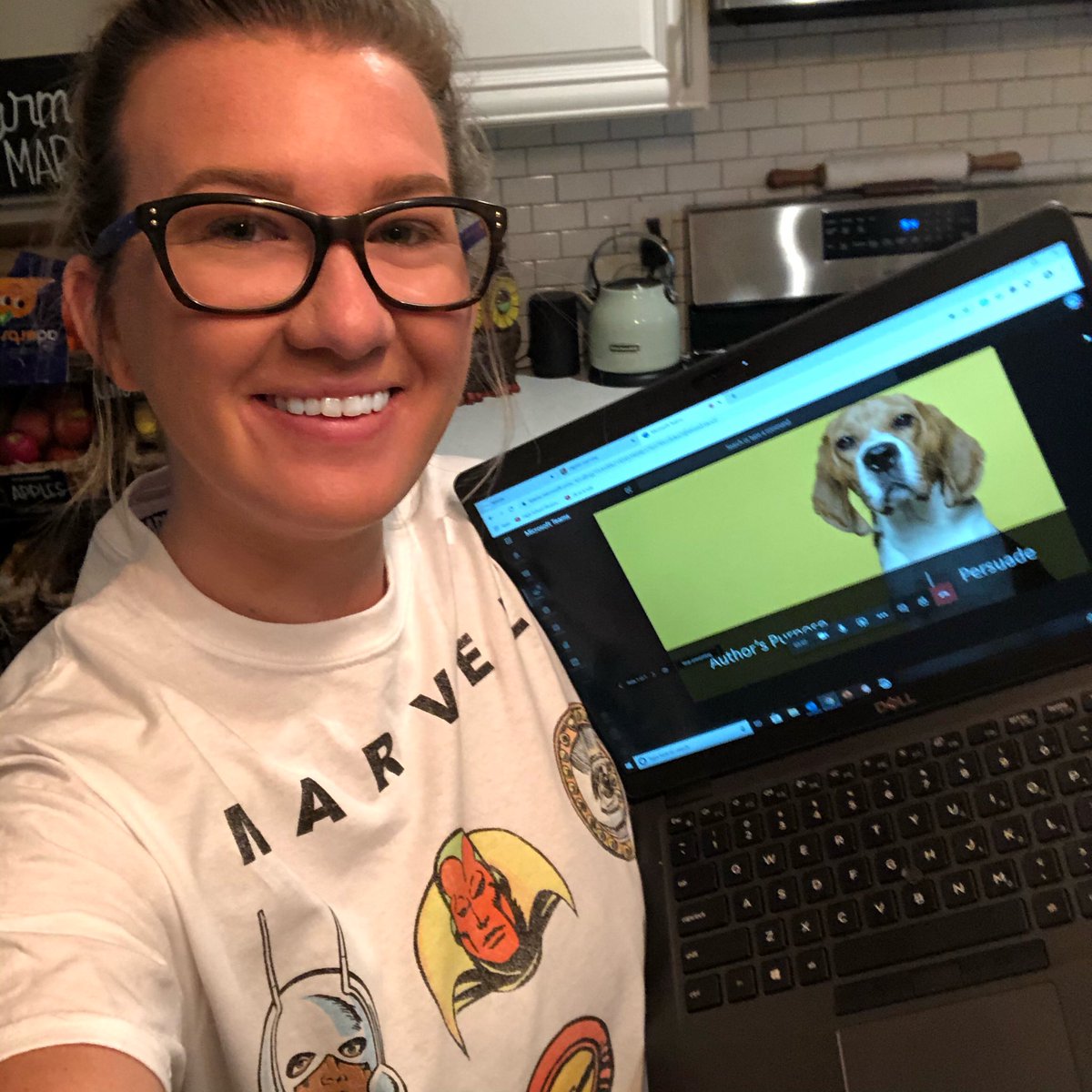 bubblyclassroom's tweet photo. Wearing superheroes for @summithillhusky Virtual School Spirit Week and teaching a live mini-lesson to all 2nd graders = almost feels normal 😍 #FCSrising #DigitalLearning https://t.co/A51pDSmaFo