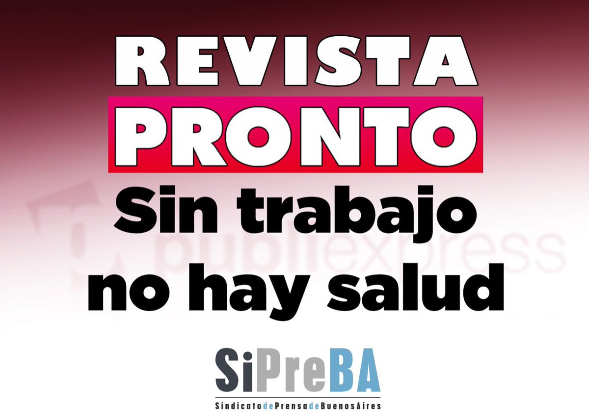 Quienes laburamos en prensa necesitamos que nos ayuden en la difusión de nuestros conflictos para que podamos difundir los de todo el resto. La están pasando mal los compañeros de #RevistaPronto y Publiexpress con amenazas de cierre de empresa y #despidos. Por favor difundamos 🙏🏻