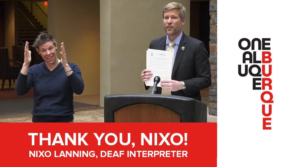cabq's tweet photo. Our followers have already given a shout-out to deaf interpreter Nixo Lanning &amp; we'd like to keep the appreciation wave rolling! If you've caught the Mayor's briefings, you've seen Nixo interpreting valuable info for the deaf community. Learn more: https://t.co/xR3UvtPVm2 https://t.co/D8RzVhopwb
