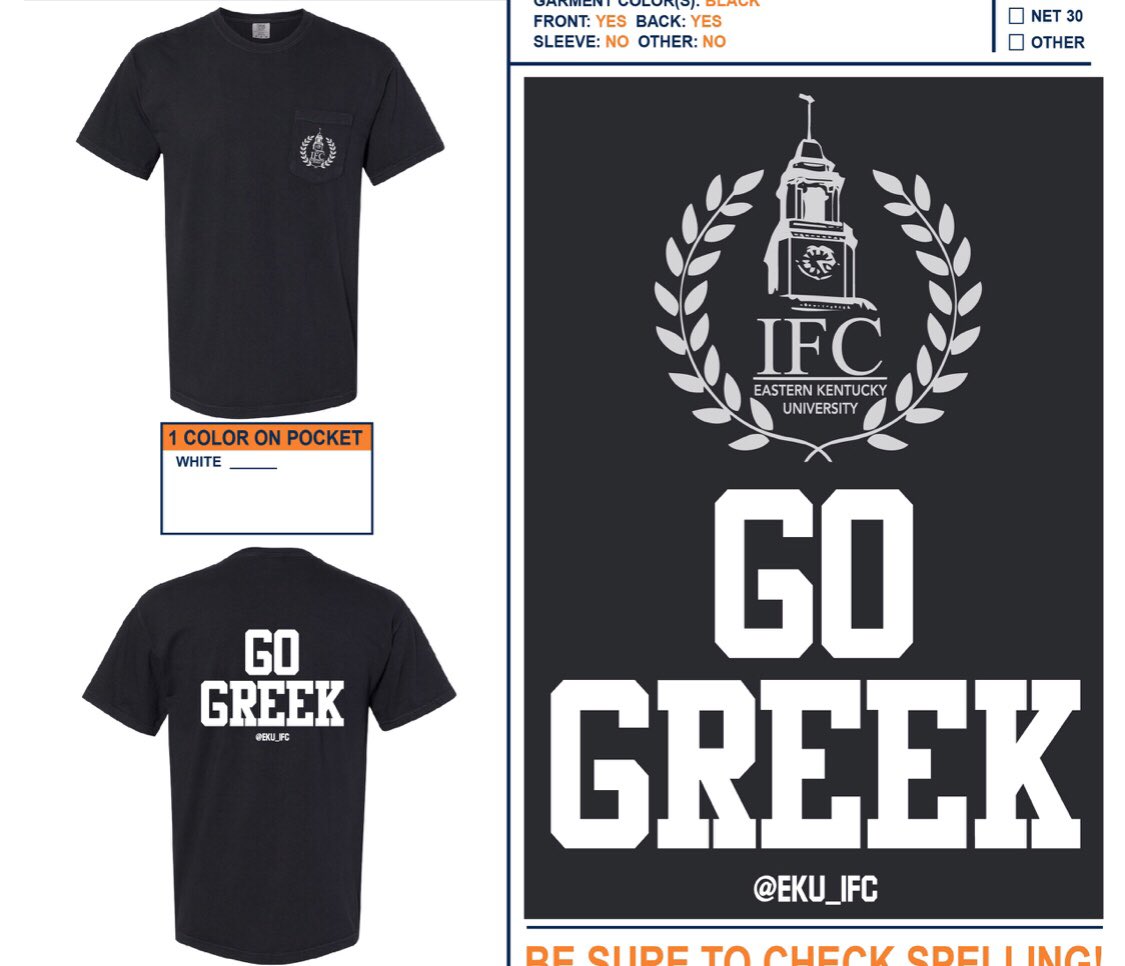 eku_ifc's tweet photo. Want to win a limited edition IFC comfort colors shirt? These shirts will only be given to the new Gamma Guys, IFC, and IFC delegates. Comment which one you like the most, retweet, and like for a chance to win! #gogreek #rollkerns https://t.co/vLqWz5lZDu