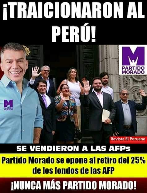 AllinMontezaR's tweet photo. El sistema previsional #AFPs en el Perú ha fracasado, solo a enriquecido a los empresarios, mientras que los dueños del dinero han perdído, van quedando pobres y mendigando para que se les devuelva de a poquitos. Es hora de liberar los aportes. #FueraAFPs #Fuera #PartidoMorado https://t.co/6PGMeRo8WQ