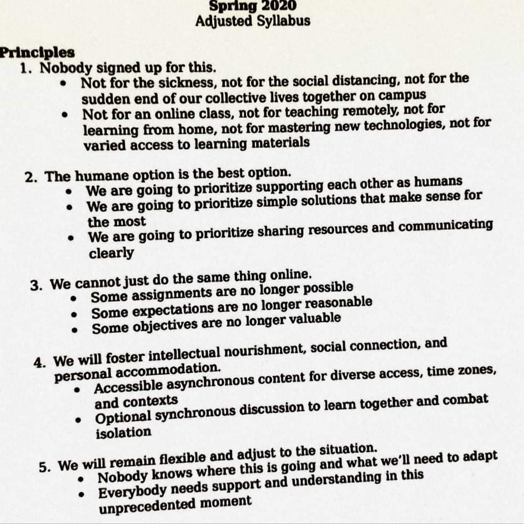 DeiMcL's tweet photo. #nobodysignedupforthis #revisedsyllabus #teachingduringcoronavirus https://t.co/KkX8vknFaY