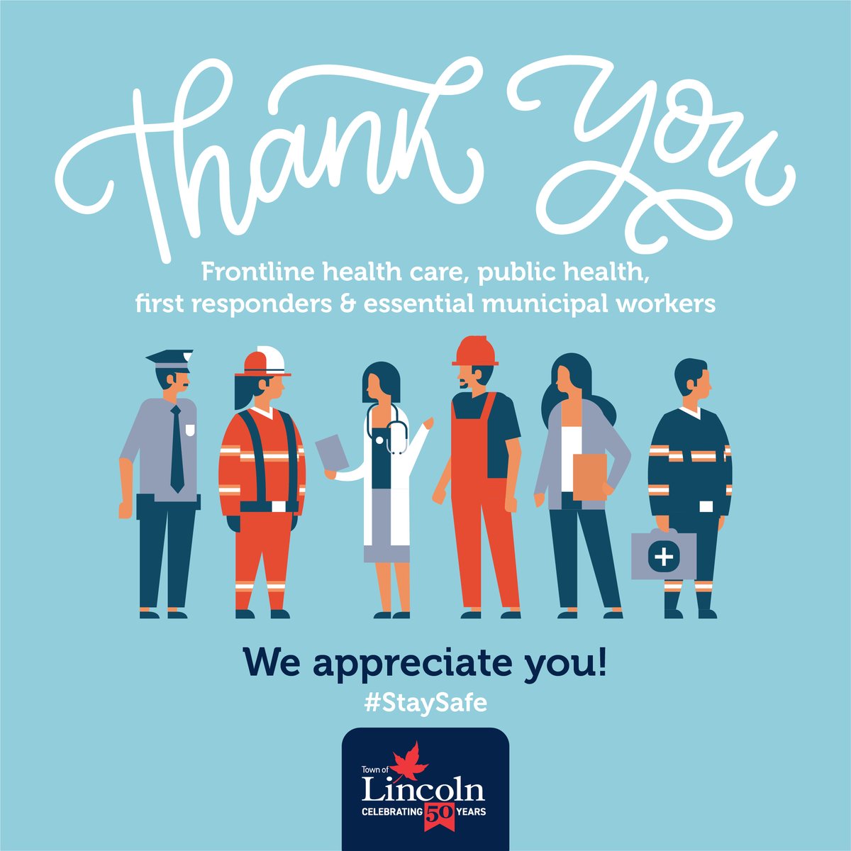 Starting tonight, Town Hall will shine blue to recognize &amp; thank our frontline health care, public health &amp; essential municipal workers &amp; first responders <a href="/TOLFireRescue/">Lincoln Fire Rescue</a> <a href="/NRPublicHealth/">Niagara Region Public Health</a> <a href="/niagarahealth/">NiagaraHealth</a> <a href="/HHS_staff/">Hamilton Health Sciences Staff</a> <a href="/NiagaraEMS/">Niagara EMS</a> <a href="/NiagRegPolice/">NRPS</a> 

💙Thank you for all you do!

#StaySafe