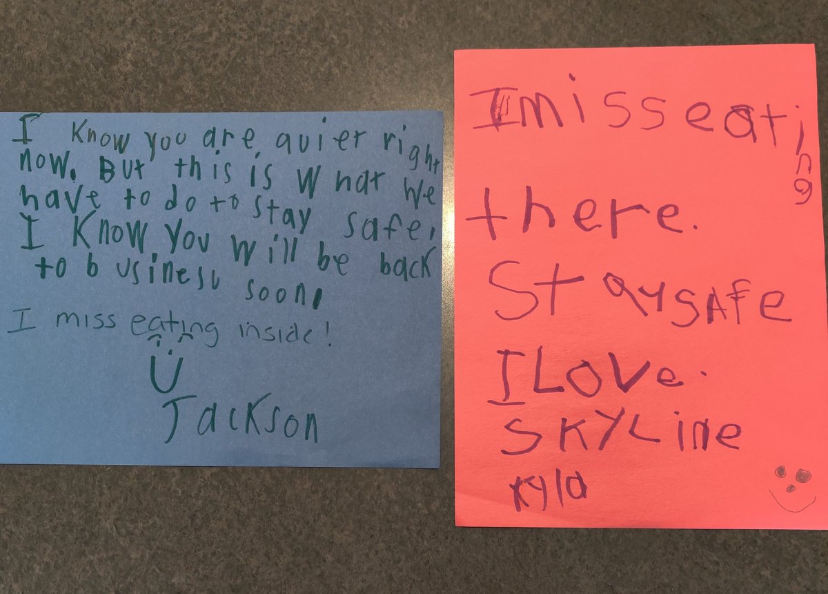 Thanks Jackson and Kyla for the encouraging letters. We miss you guys eating inside as well! 🥰