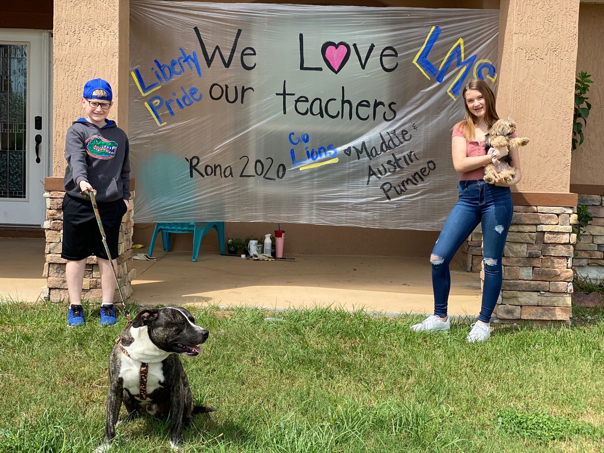 kaylapala's tweet photo. Principal Forsyth and the amazing Liberty staff couldn’t wait to say hi to some of our kids! Some of our kiddos even made signs for US!! We miss you! @LMSLibertyPride #LMSistheBest #AllMeansALL #DistancedNotIsolated https://t.co/XPeCCBaAYI