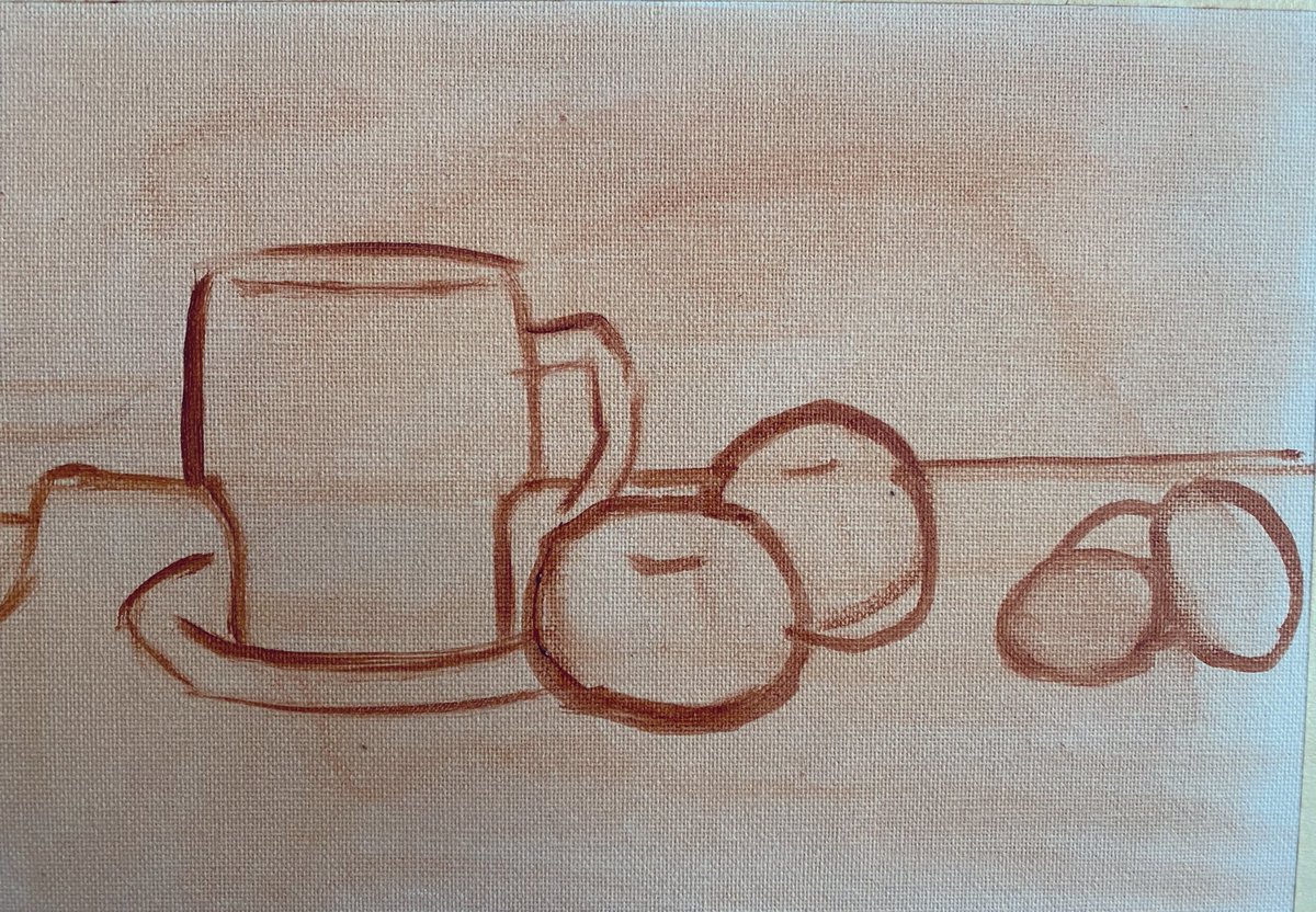 wendystudioart's tweet photo. Thanks, @SDMA for the #SDMAStillLifeChallenge. Emulated after Renoir’s “Still Life with a Blue Cup” (1900). My own rendition of the painting. 
While he used cloves of garlic, however, I used brown eggs. https://t.co/7vcVcDjGAD