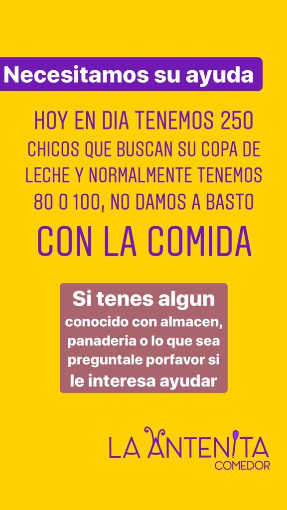 nachaiglesias's tweet photo. Rosario. 
Lamentable con la horrible situación que está pasando nuestro país debido al coronavirus (y al no poder trabajar) pasamos de 65 a 250 niños en muy pocos días y esto seguramente va a seguir aumentando... necesitamos de tu ayuda para poder seguir ayudando. https://t.co/vgrB3s50Qm