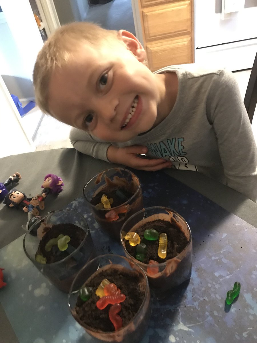 HCS_ScienceDept's tweet image. Mrs. Pohlman, Science Teacher Specialist, and her son, Gunnar, measured out 3 cups of milk to make Chocolate Pudding Dirt Cups today for Kitchen Chemistry Tuesday!  #HCSScience