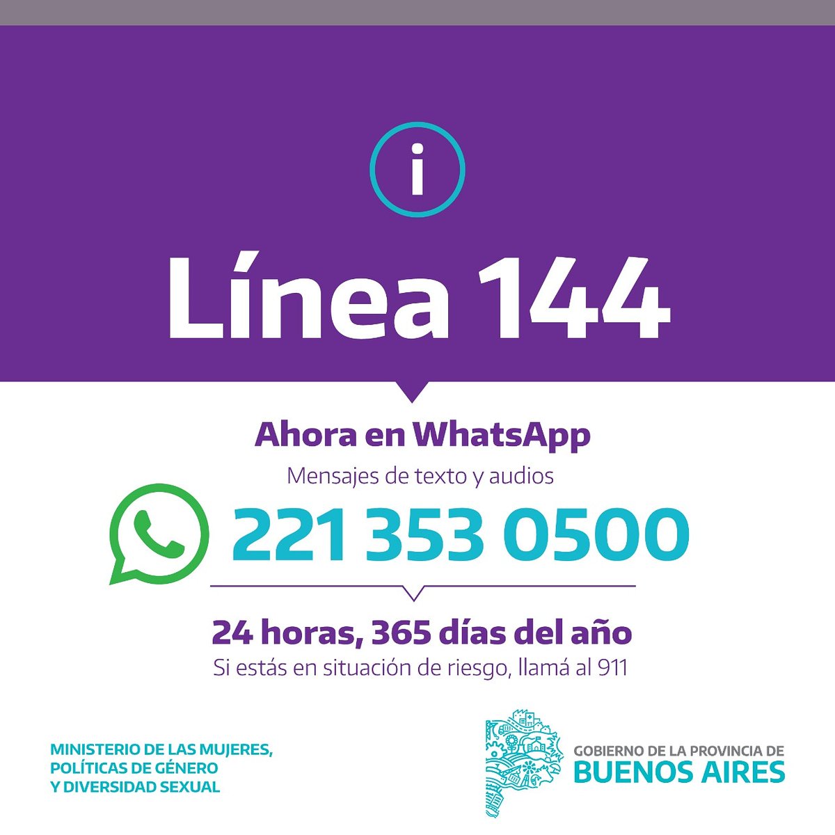 MinMujeresPBA's tweet photo. Si estás atravesando una situación de violencia de género ahora también podes mandar mensajes o audios. 

Sigamos conectadas. Estamos para acompañarte.

#TenemosMinisterio https://t.co/fyMJMWSYa1