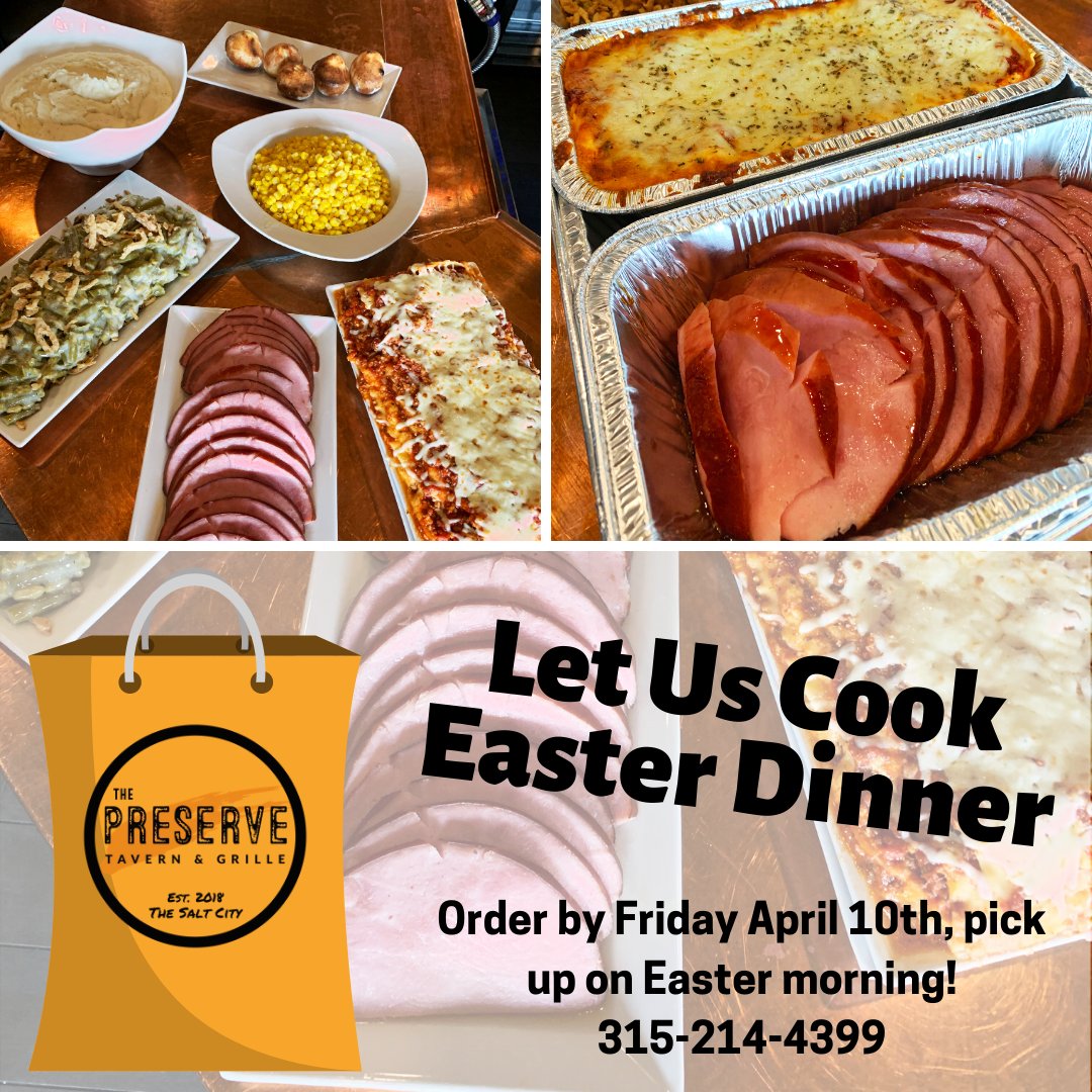 ThePreserve405's tweet photo. LET US COOK EASTER DINNER!  Order by Friday April 10th.  Dinner includes:  ham, lasagna, mashed potatoes with gravy, green bean casserole, corn, rolls with butter, salad and dessert all for $69.95.  Pick up on Easter from 10am to 1pm.  #welcometothepreserve https://t.co/6aOnBTI2Bh