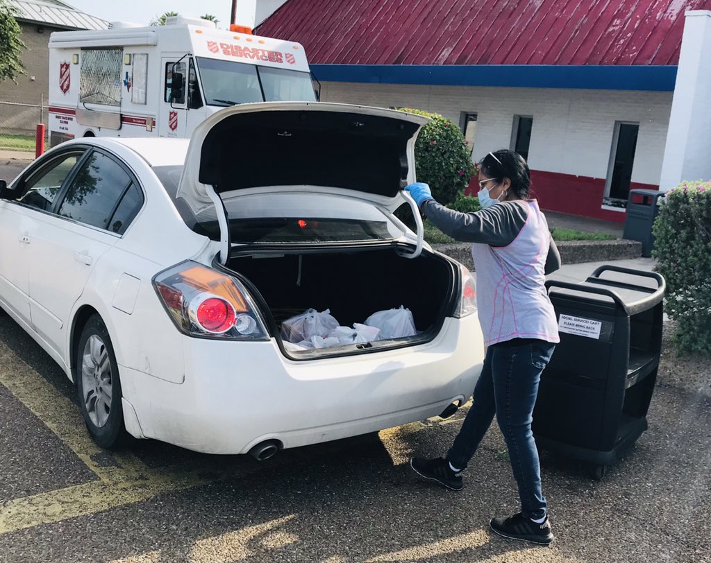 SalArmyMcAllen's tweet photo. The Salvation Army is providing assistance with food bags. Please call our office for phone interview 956-682-1468. This insures that both the public and our employees stay as safe as possible. https://t.co/Wry1jHi8mn