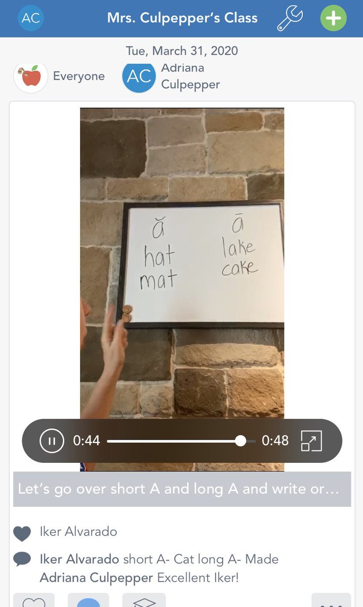 Today on seesaw we went over short and long A letter sounds with video. Students commented and recorded in response words with long and short A. #TravisRocks <a href="/MPena220/">Mindy Pena</a>