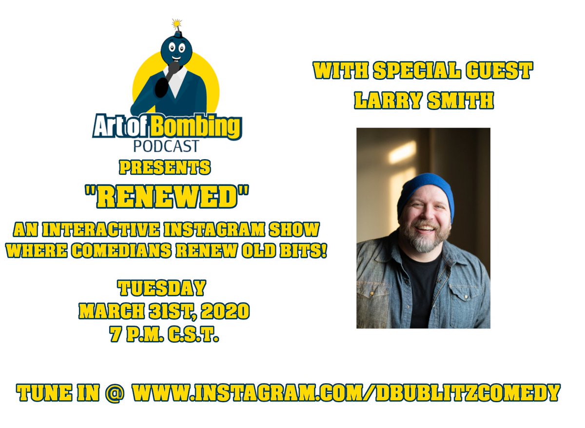 poundsmith2's tweet photo. Tonight on Instagram Live, I’m over-analyzing some jokes that I always wanted to work with a good buddy, @dbublitzcomedy of @artofbombingpod. Check it out! It’ll be fun to watch me be sad about failed jokes! https://t.co/KSmI987knr