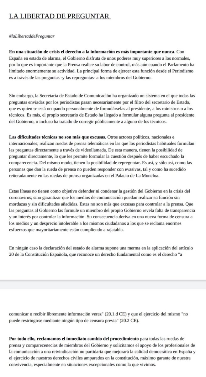 PabloAIglesias's tweet photo. Yo también estoy a favor de #laLibertaddePreguntar 📃 Por cosas menores a esta apoyé protestas a Rajoy en La Moncloa, redacté una carta de queja a su secretaria de Estado de Comunicación y publiqué artículos que encantaban a @jordievole ¿te sumas ahora? 😉 https://t.co/hee8f3zuaG