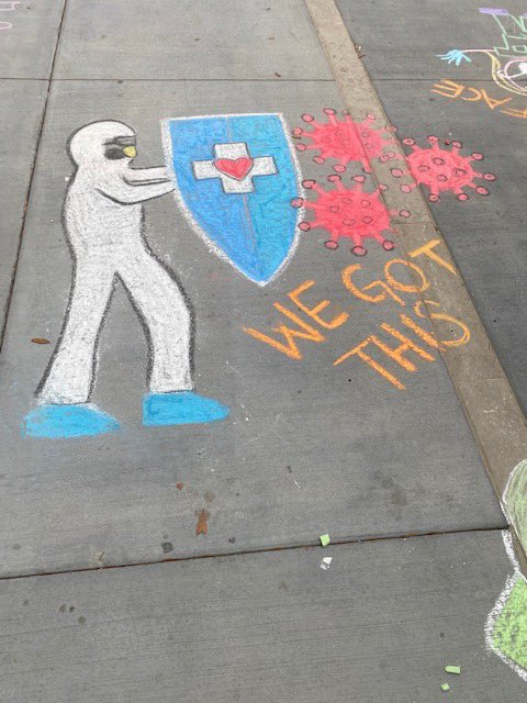 BrianHoh1's tweet photo. Our clinic staff wrote these sidewalk messages outside our Adam Michael Rosen Neuromedicine Clinic. I am so inspired by the heart &amp; grit of the members of our Dept @UFNeurosurgery in the face of #COVID-19 https://t.co/LTW5q2GIzG