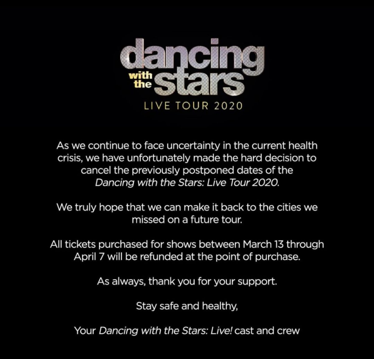 An announcement from @DancingABC regarding the #DWTSTour