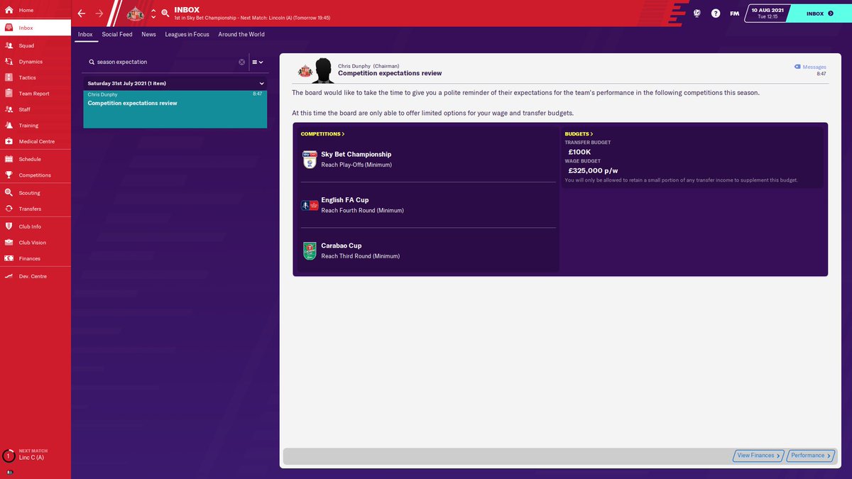 Season 3: Again a massive summer ahead, main goal was to renew core loan signings. Finances not great and very lofty expectations from the board. Wage budget already over but would ease slightly when older loan signings return and higher wages retire or leave.