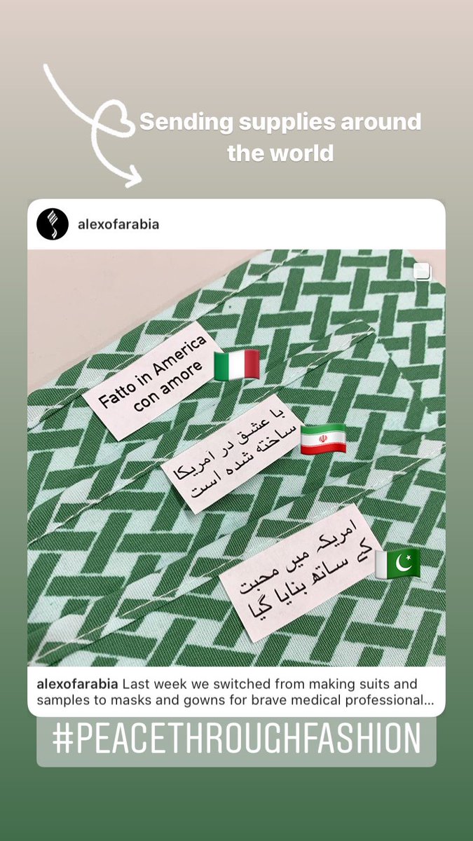 alice_lipps's tweet photo. @johnkrasinski SOME GOOD NEWS: @AlexOfArabiaUS has transformed his LA factory space to solely manufacture masks and gowns for medical professionals in need all around the world. #peacethroughfashion https://t.co/XXZU3ol18j