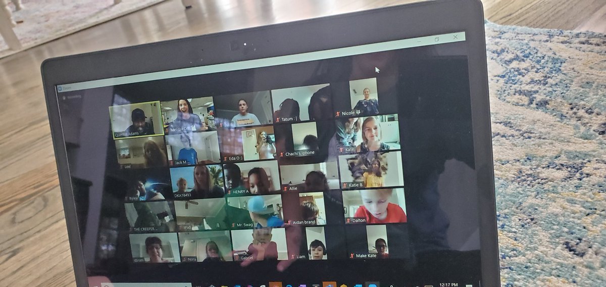MrsOrff's tweet photo. Nothing like a 5th grade bootcamp on Zoom to lift spirits! Loves seeing all their smiling faces! @Coach_Adams you rock!! #80peoplestronger #harderthanexpected #lovetoteachhere @CobbSchools @GarrisonMillES @mr_giesler https://t.co/Kx88LXMw6p