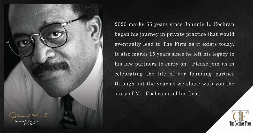 CochranNational's tweet photo. On this day 15 years ago Johnnie L. Cochran, Jr. left to his partners and protégés the legacy of his law practice to continue on in his name. https://t.co/Ls6DtyYhfm