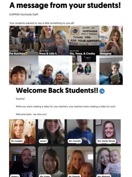 NellieNighthawk's tweet photo. We have been busy with some SURPRISE messages!

Welcome Back from Northside Students!
https://t.co/J3ZemWcri3

Welcome Back from our Northside Teachers!
https://t.co/hF8Z4iJytL

We miss you all! 

Take care Nighthawks https://t.co/wgJWxx9kkh