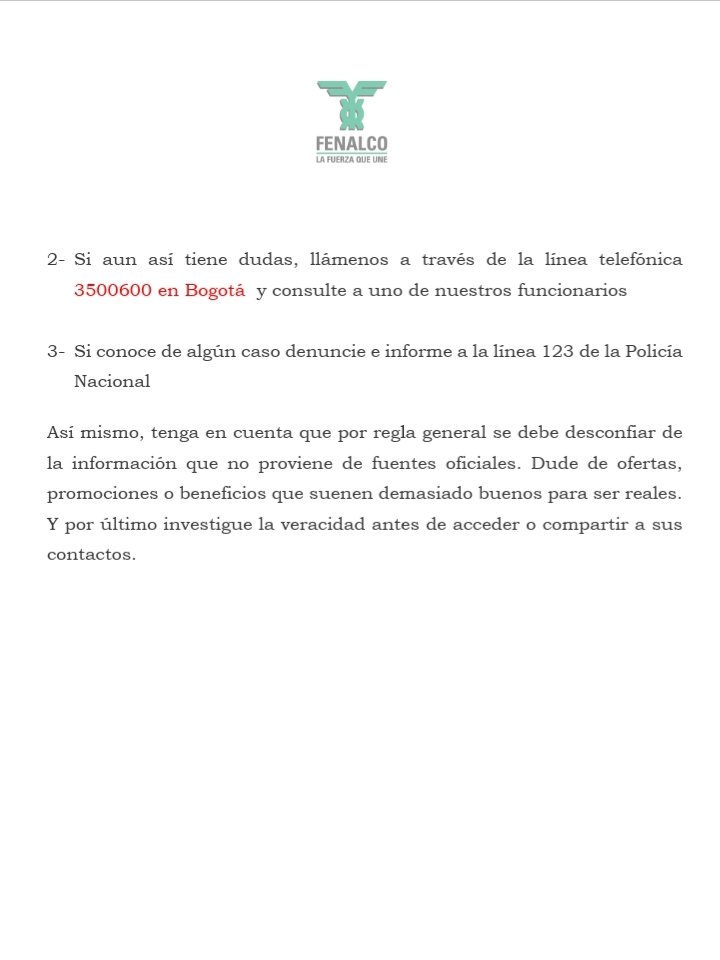 FENALCON's tweet photo. *COMUNICADO IMPORTANTE* 

Fenalco desmiente audio falso que circula sobre prolongación de la cuarentena.
#FENALCONARIÑO https://t.co/EGM5CDaO2n